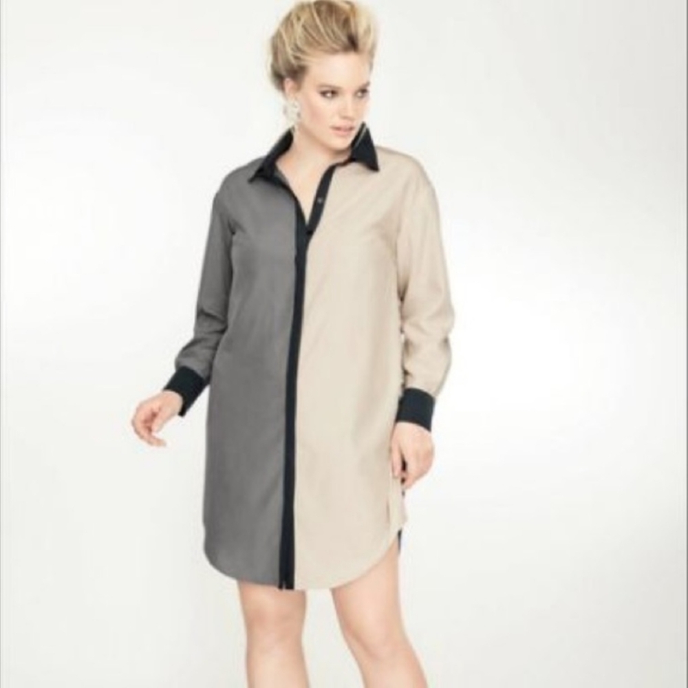 New! ISABEL TOLEDO for Lane Bryant Colorblock & Brocade Shirt Dress